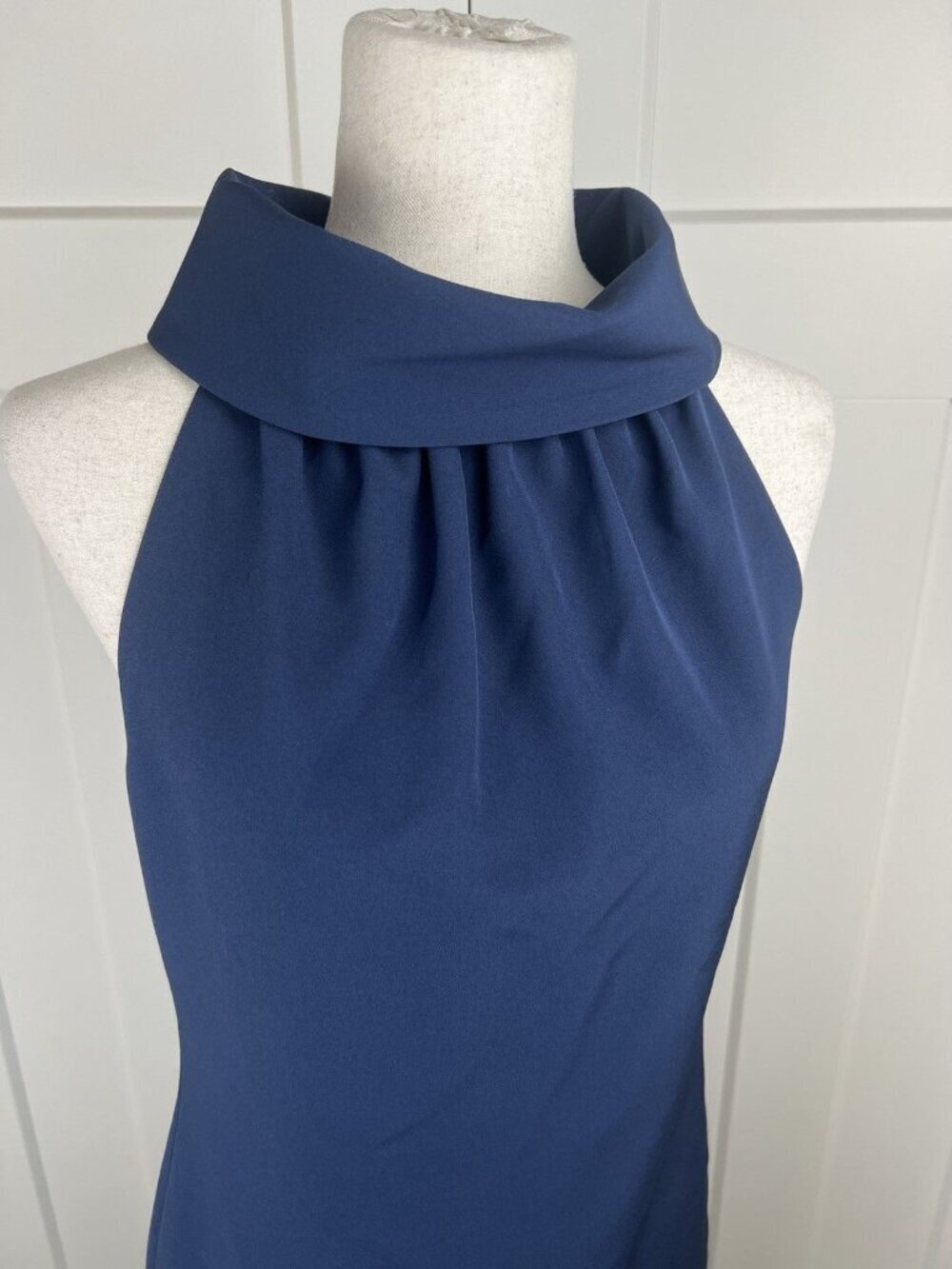 Sail to Sable Navy Dress XS High Neck Draped Collar Button Back Lined Preppy NWT - Picture 10 of 13